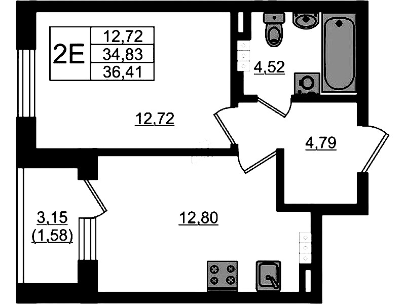 1-комнатная квартира 36.41 м², 4/4 эт., ЖК «Новая история»